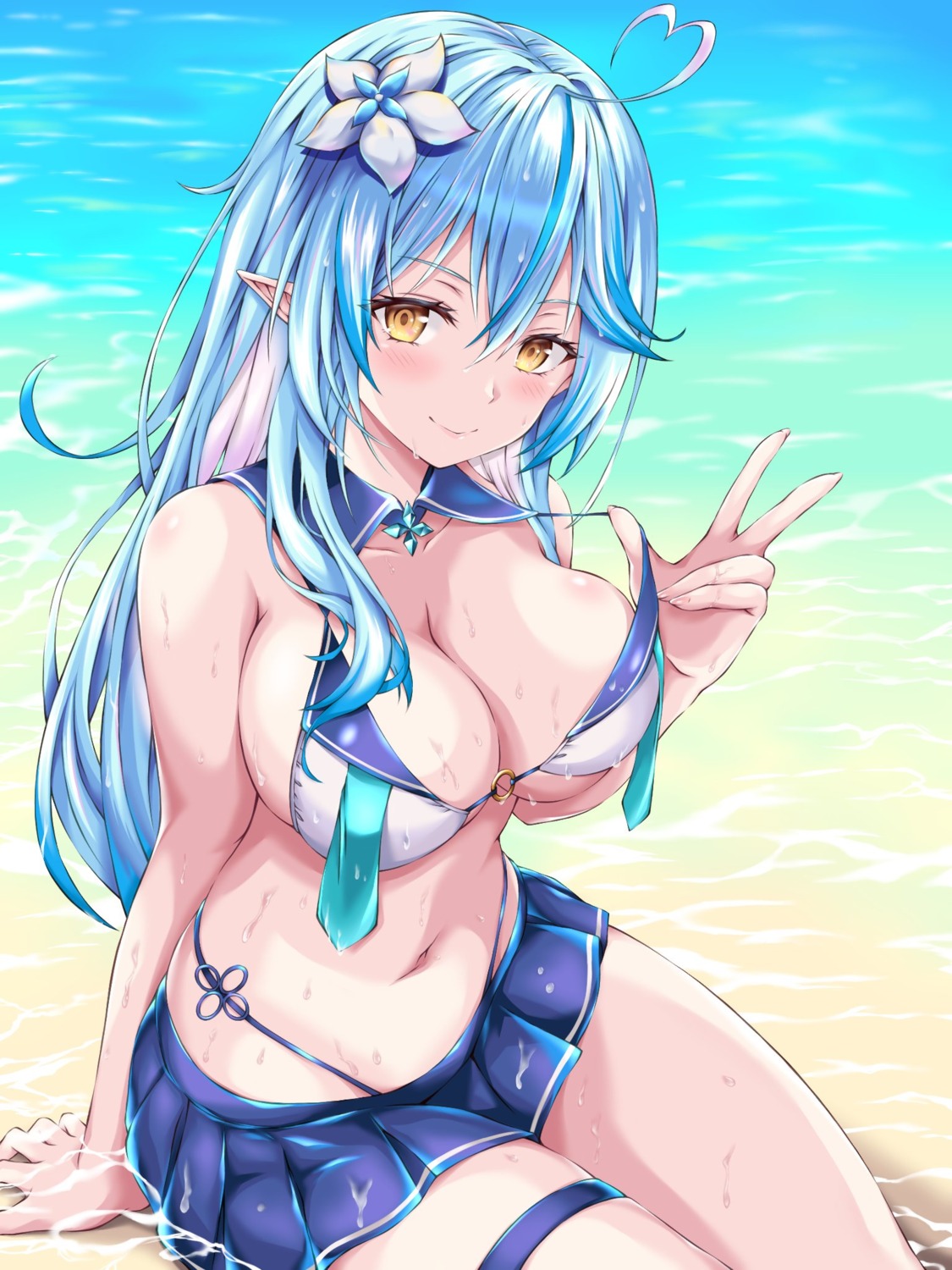 bikini elf garter hololive orendji pointy_ears swimsuits undressing wet yukihana_lamy