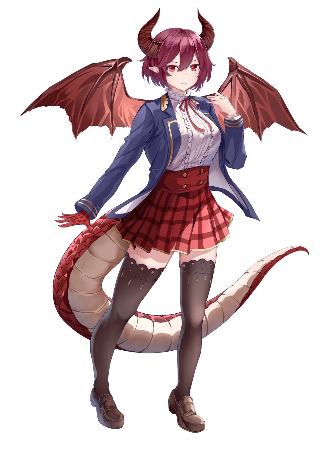 granblue_fantasy grea horns kaijiba manaria_friends pointy_ears seifuku shingeki_no_bahamut tail thighhighs wings