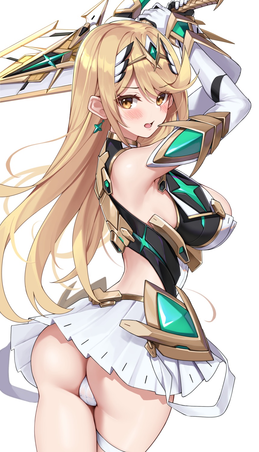 ass garter hikari_(xenoblade_2) matrix16 pantsu skirt_lift sword thong xenoblade xenoblade_chronicles_2