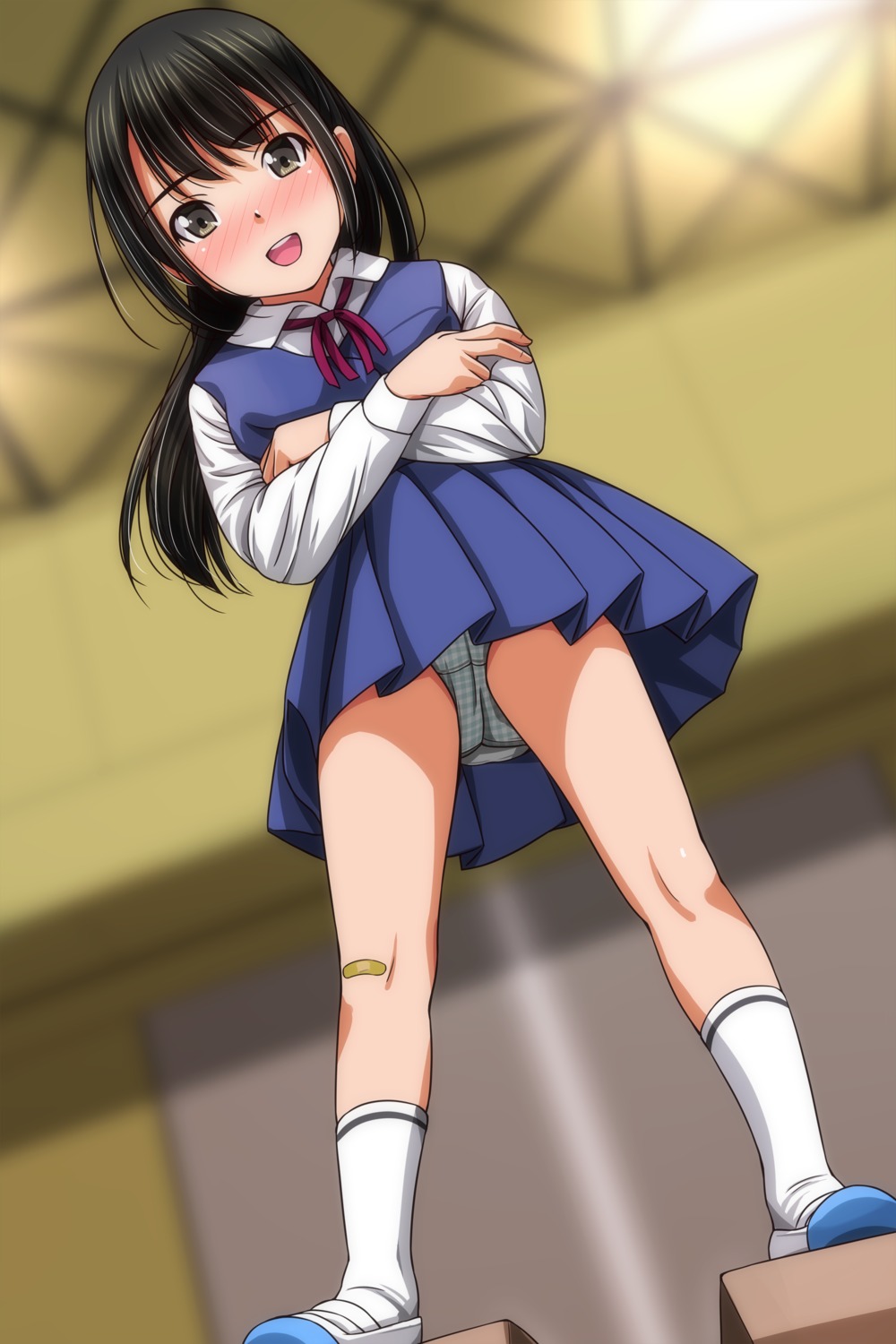 bandaid loli matsunaga_kouyou pantsu seifuku skirt_lift