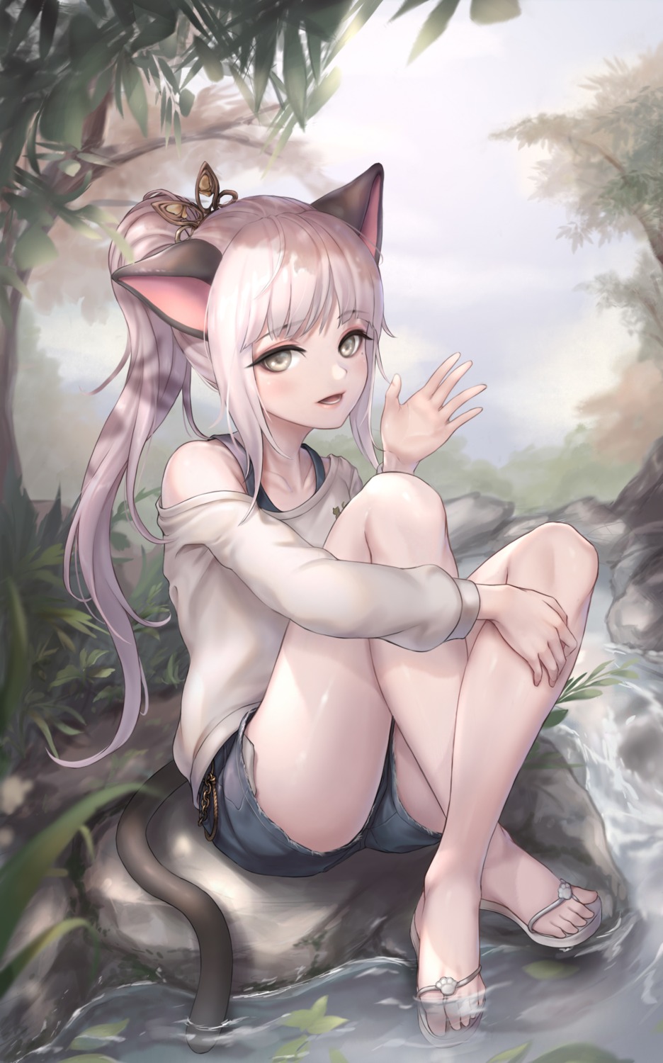 animal_ears kie_(wylee2212) nekomimi tail wet