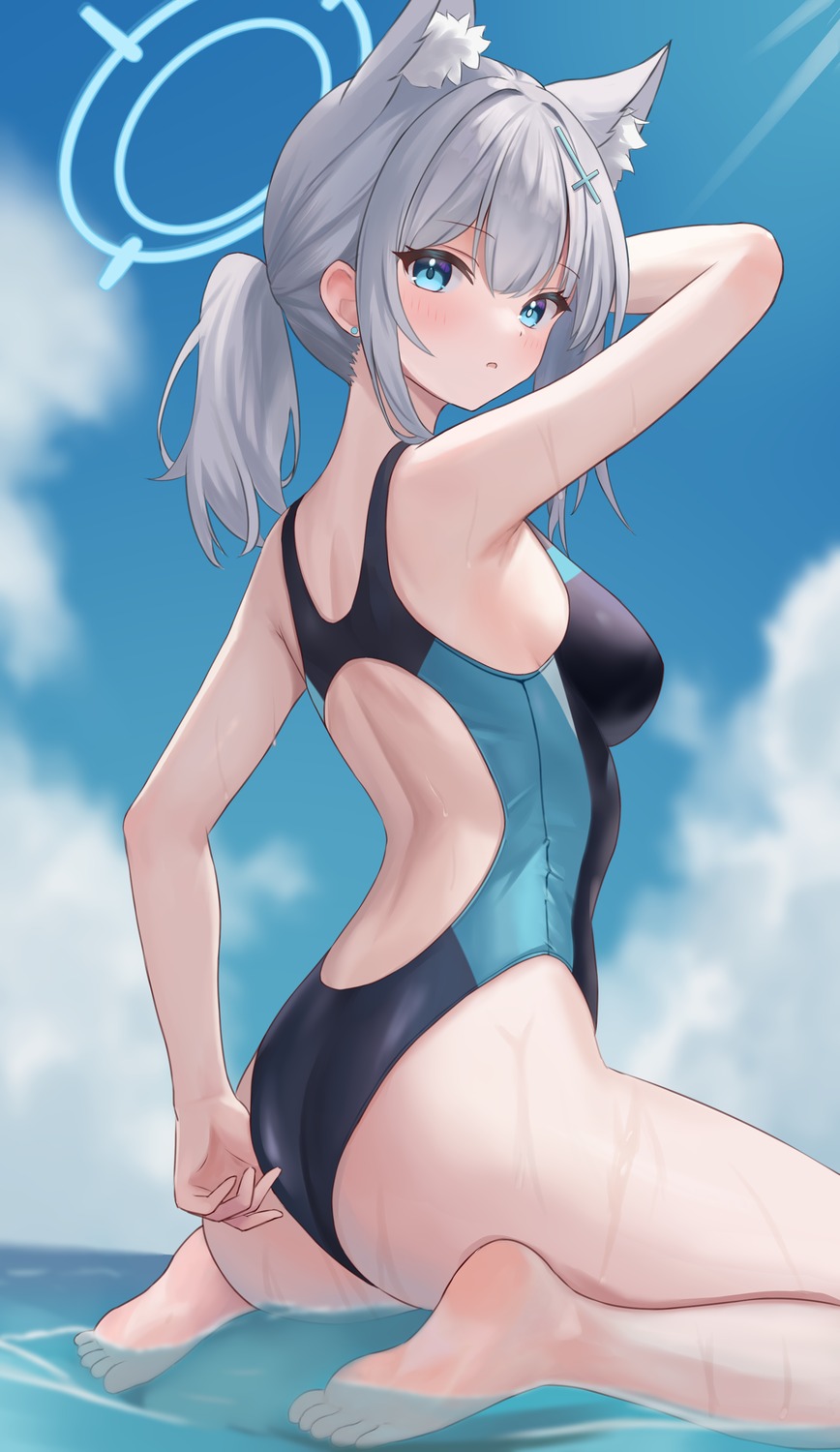 animal_ears ass blue_archive fanteam halo nekomimi sunaookami_shiroko swimsuits wet