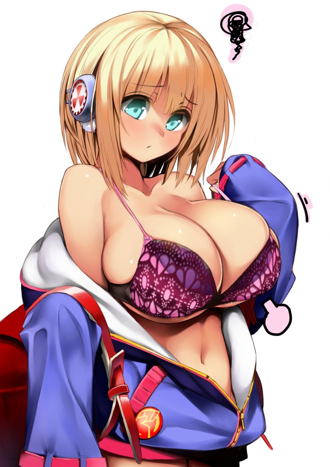 bra cleavage gen_(black_factory) headphones open_shirt undressing