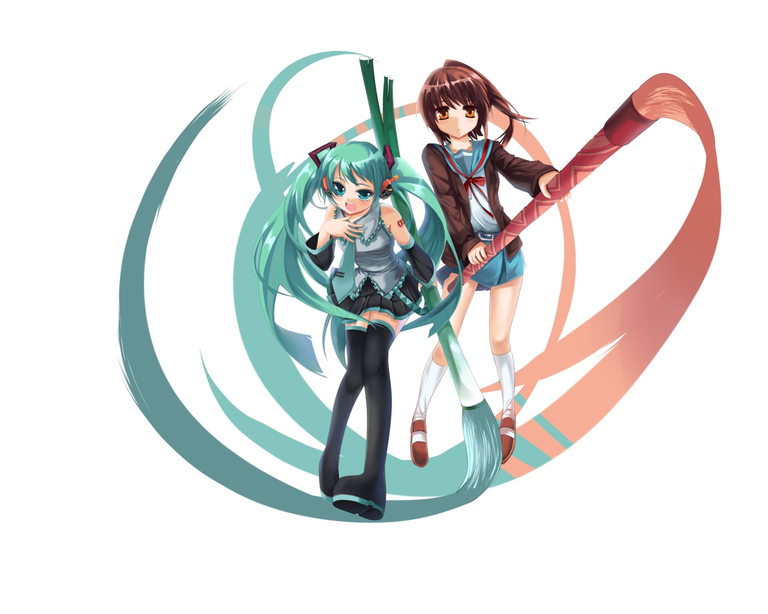 crossover genderswap hatsune_miku kyon kyonko seifuku suzumiya_haruhi_no_yuuutsu tagme thighhighs vocaloid