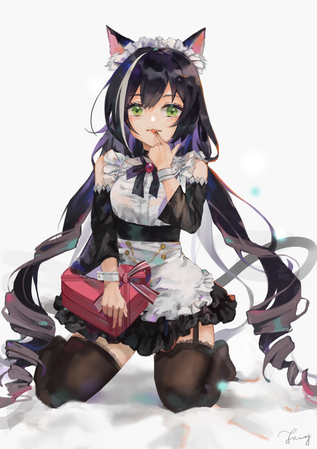 animal_ears fang_qiao karyl_(princess_connect) maid nekomimi princess_connect! princess_connect!_re:dive see_through stockings tail thighhighs valentine