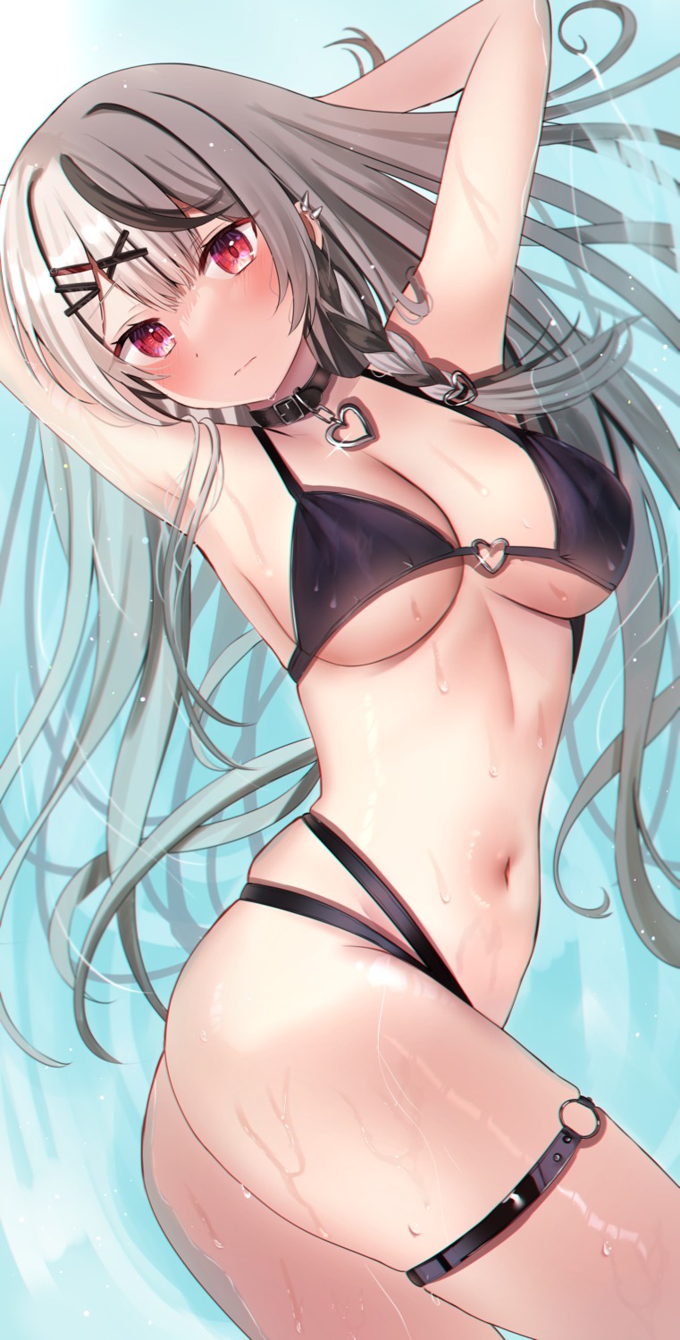 ass bikini garter hololive niboshi_(nibosisuzu) sakamata_chloe swimsuits thong wet