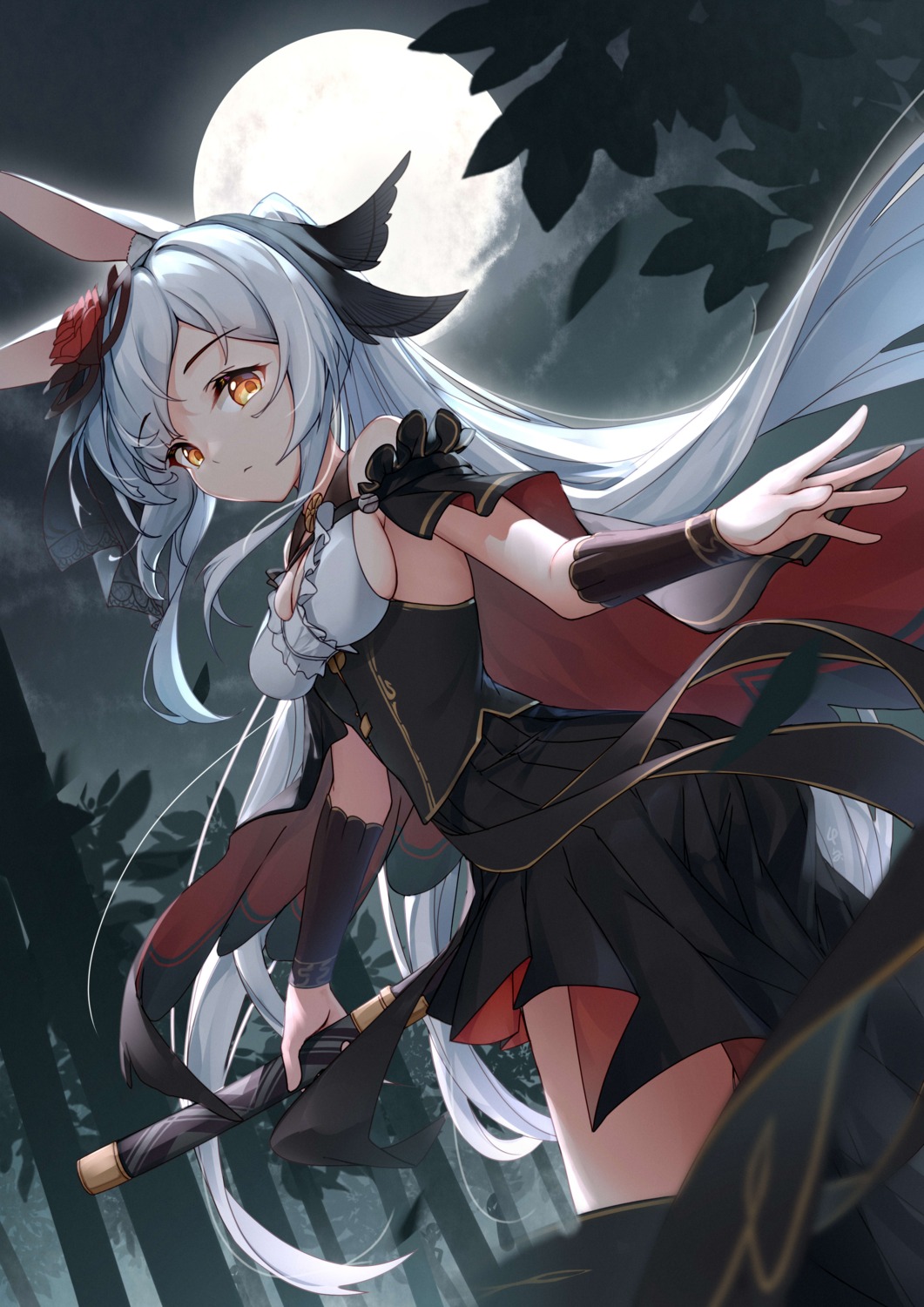 animal_ears bunny_ears clover_theater no_bra qianze_chia skirt_lift sword