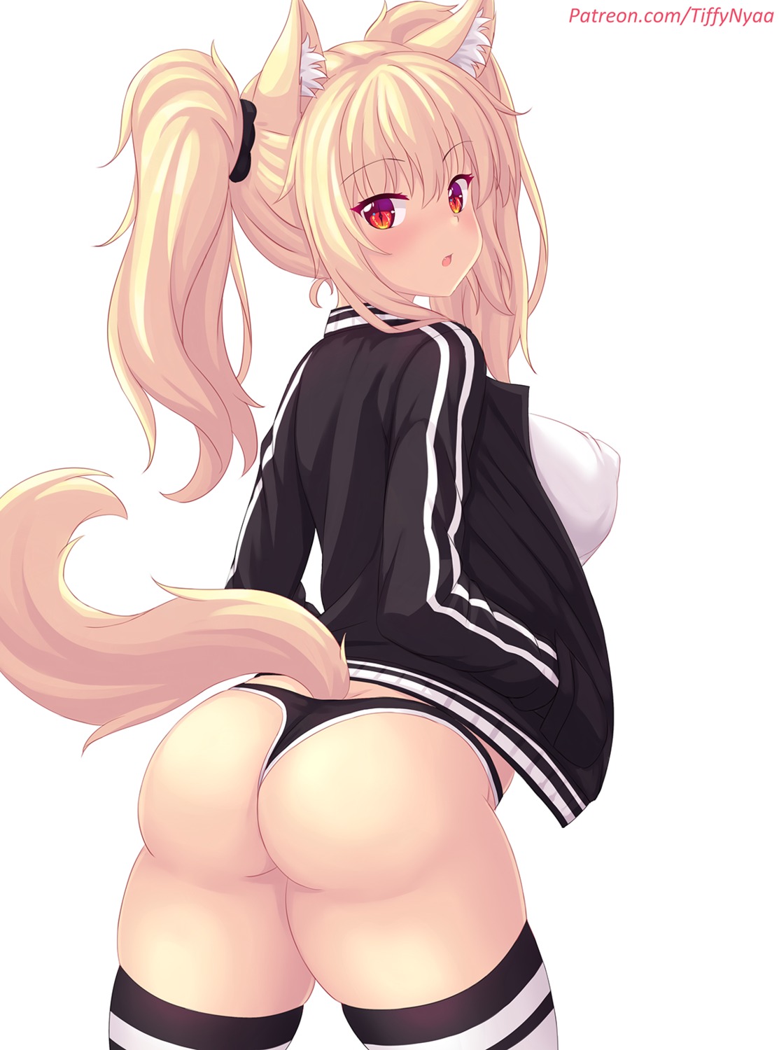 animal_ears ass erect_nipples fast-runner-2024 gym_uniform nekomimi pantsu tail thighhighs thong tiffy