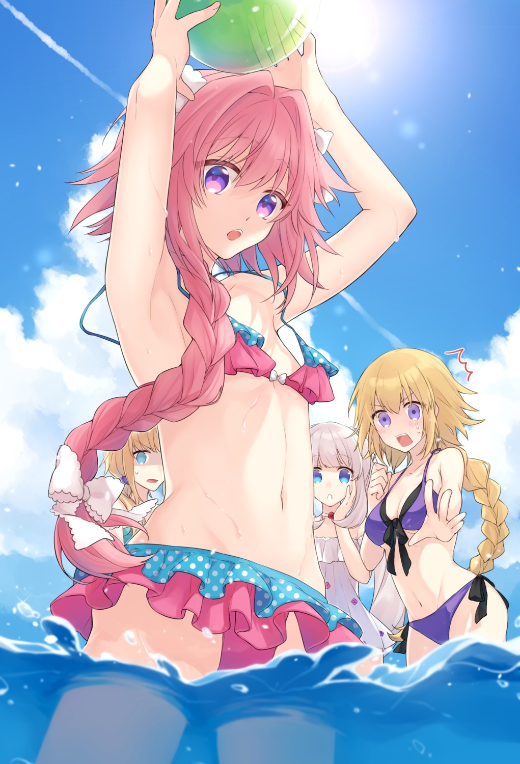 astolfo_(fate) bikini chevalier_d'eon_(fate/grand_order) citron_82 cleavage fate/grand_order jeanne_d'arc jeanne_d'arc_(fate) marie_antoinette_(fate/grand_order) swimsuits trap wardrobe_malfunction wet