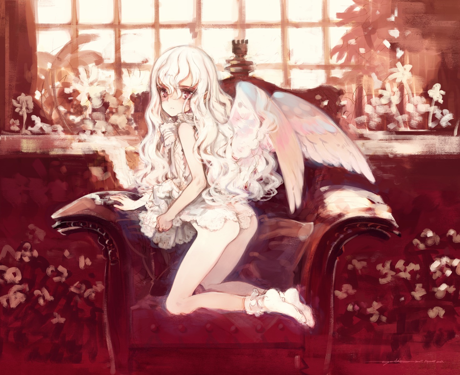 angel ass dress koishikawa_kohane littlewitch loli lolita_fashion oyari_ashito pantsu period sketch skirt_lift wallpaper wings