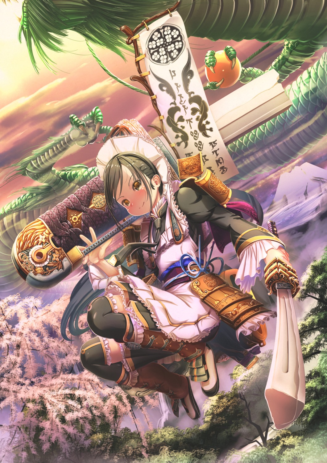 abo_(kawatasyunnnosukesabu) armor maid sword thighhighs wa_maid