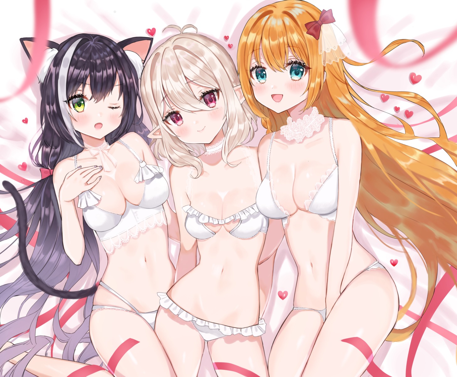 animal_ears bra breast_hold cleavage karyl_(princess_connect) kokkoro lingerie pantsu pecorine pointy_ears princess_connect! princess_connect!_re:dive tail yupi_(yuyupiko01)