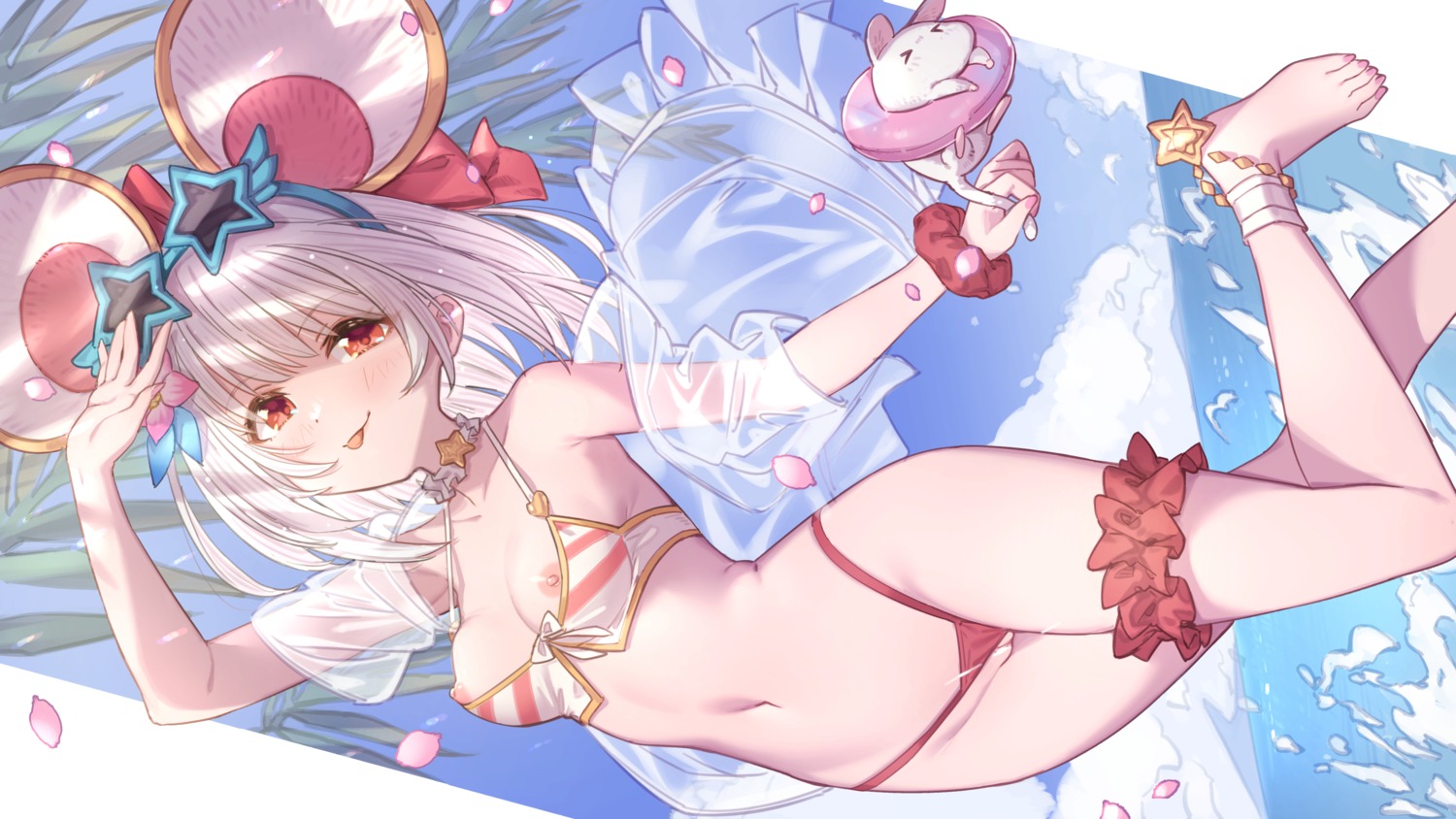 animal_ears bikini censored garter granblue_fantasy megane nipples open_shirt pussy see_through swimsuits thong vikala_(granblue_fantasy) wallpaper wardrobe_malfunction yellowpaint.