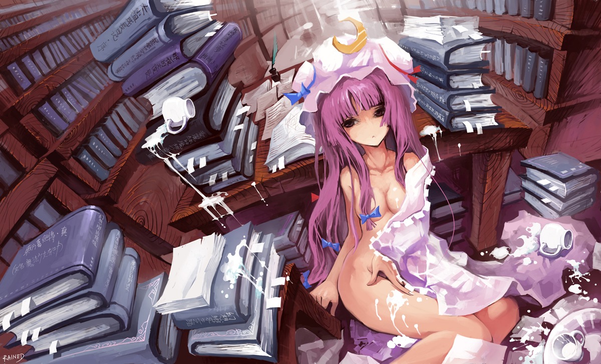 cleavage cream naked patchouli_knowledge rained touhou