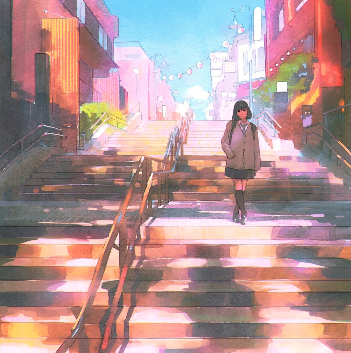 ilya_kuvshinov landscape scanning_artifacts seifuku sweater