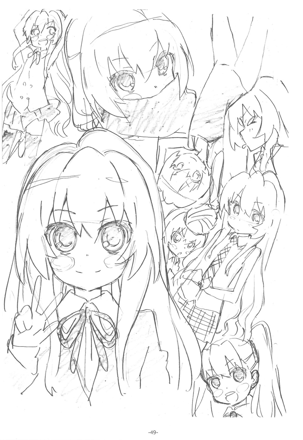 aisaka_taiga monochrome sato satosute sketch toradora!