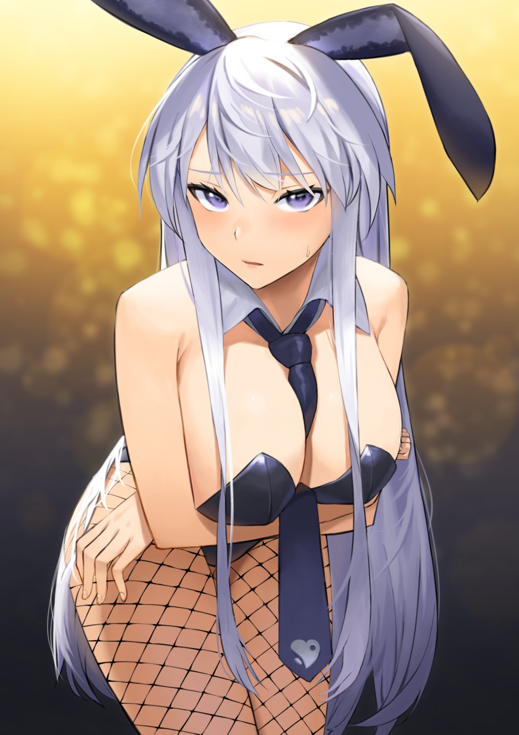 animal_ears azur_lane bunny_ears bunny_girl enterprise_(azur_lane) fishnets lordol no_bra pantyhose