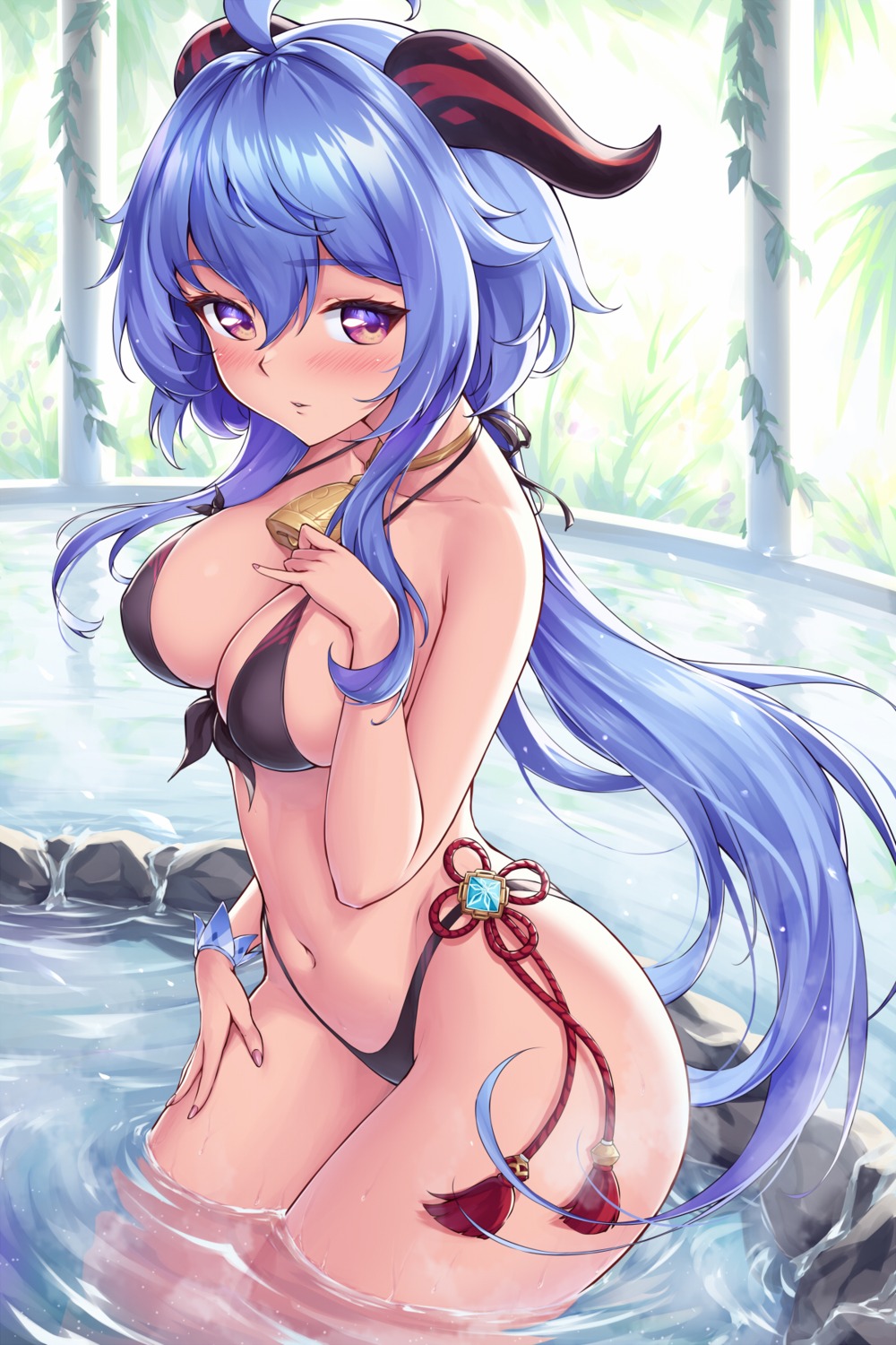 bikini ganyu genshin_impact horns ivenglynn swimsuits wet