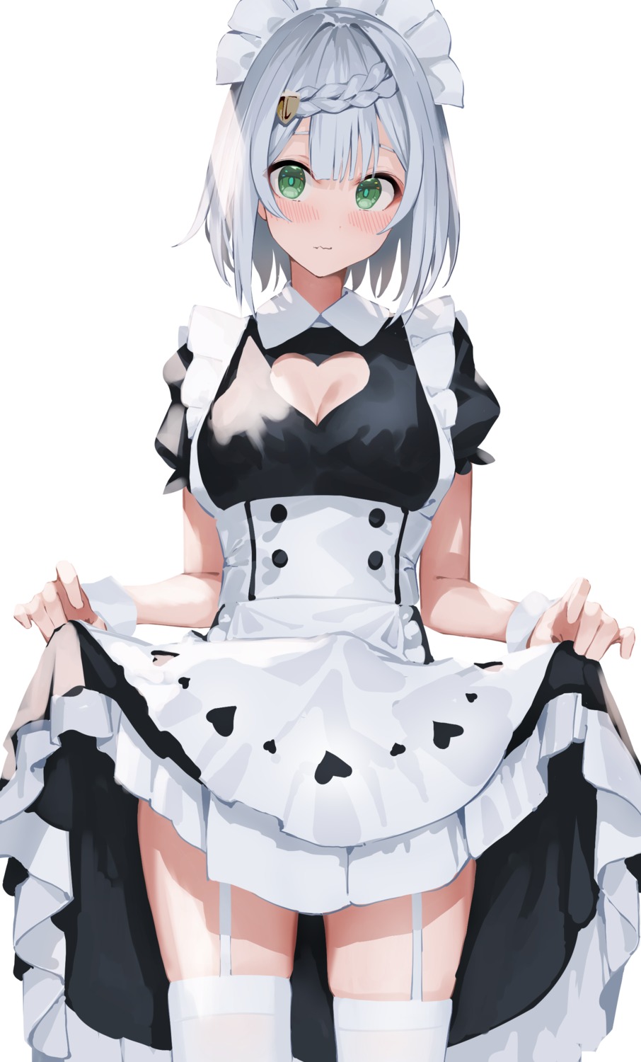 cleavage genshin_impact maid noelle_(genshin_impact) skirt_lift stockings thighhighs xkirara39x