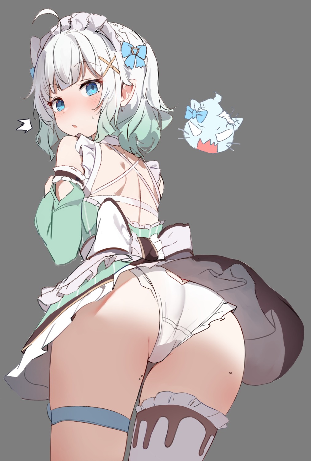 ass garter indie_virtual_youtuber loli maid mint_fantome orobou pantsu pointy_ears sketch skirt_lift thighhighs transparent_png