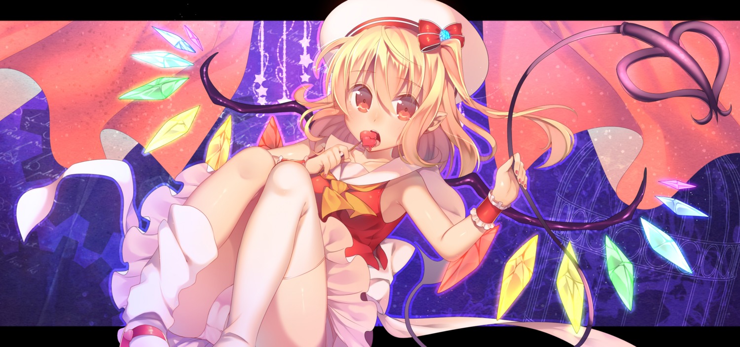 flandre_scarlet niwashi pantsu pointy_ears thighhighs touhou wings