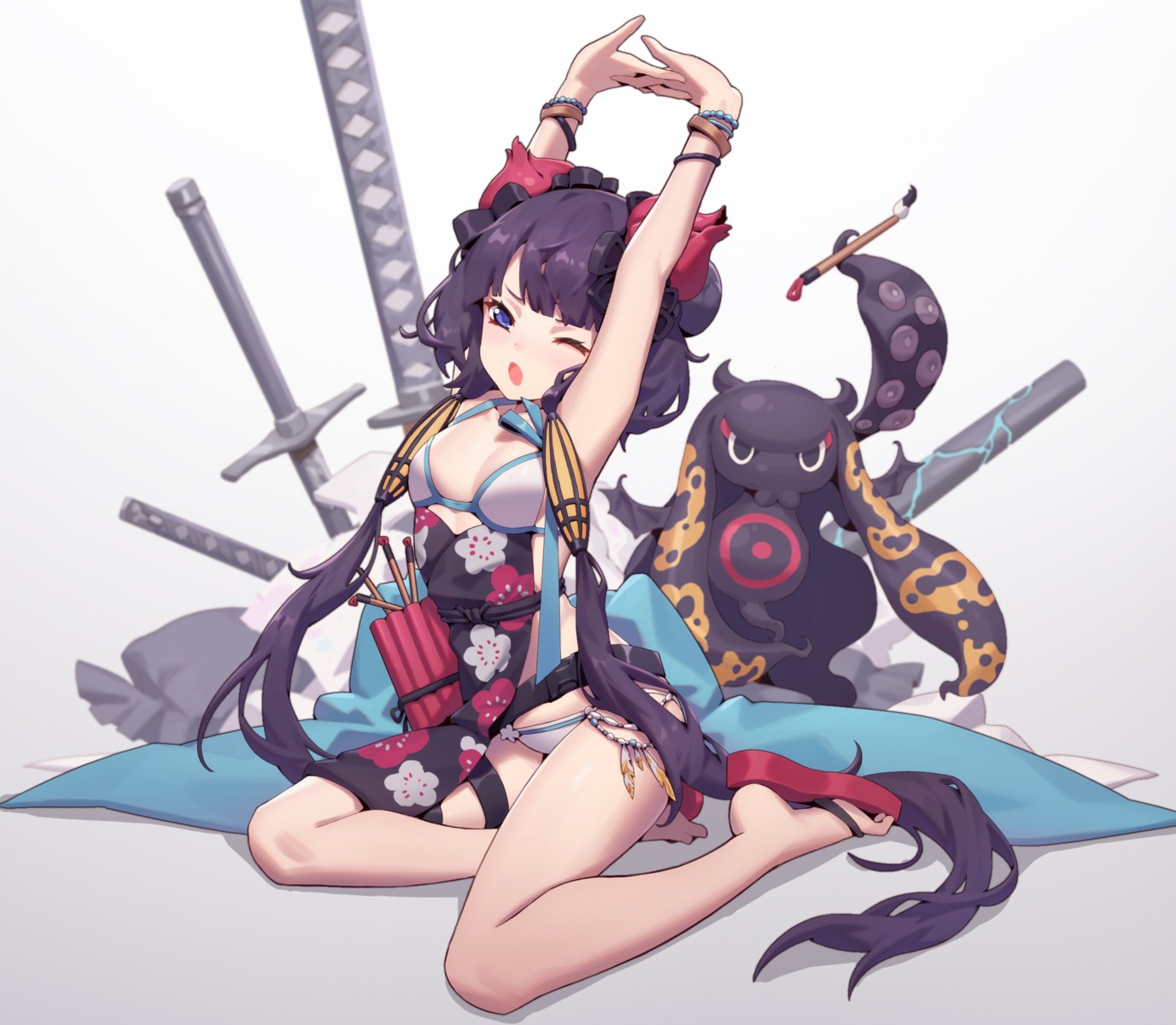 bikini chunrijun_(springer) cleavage fate/grand_order garter japanese_clothes katsushika_hokusai_(fate) swimsuits sword