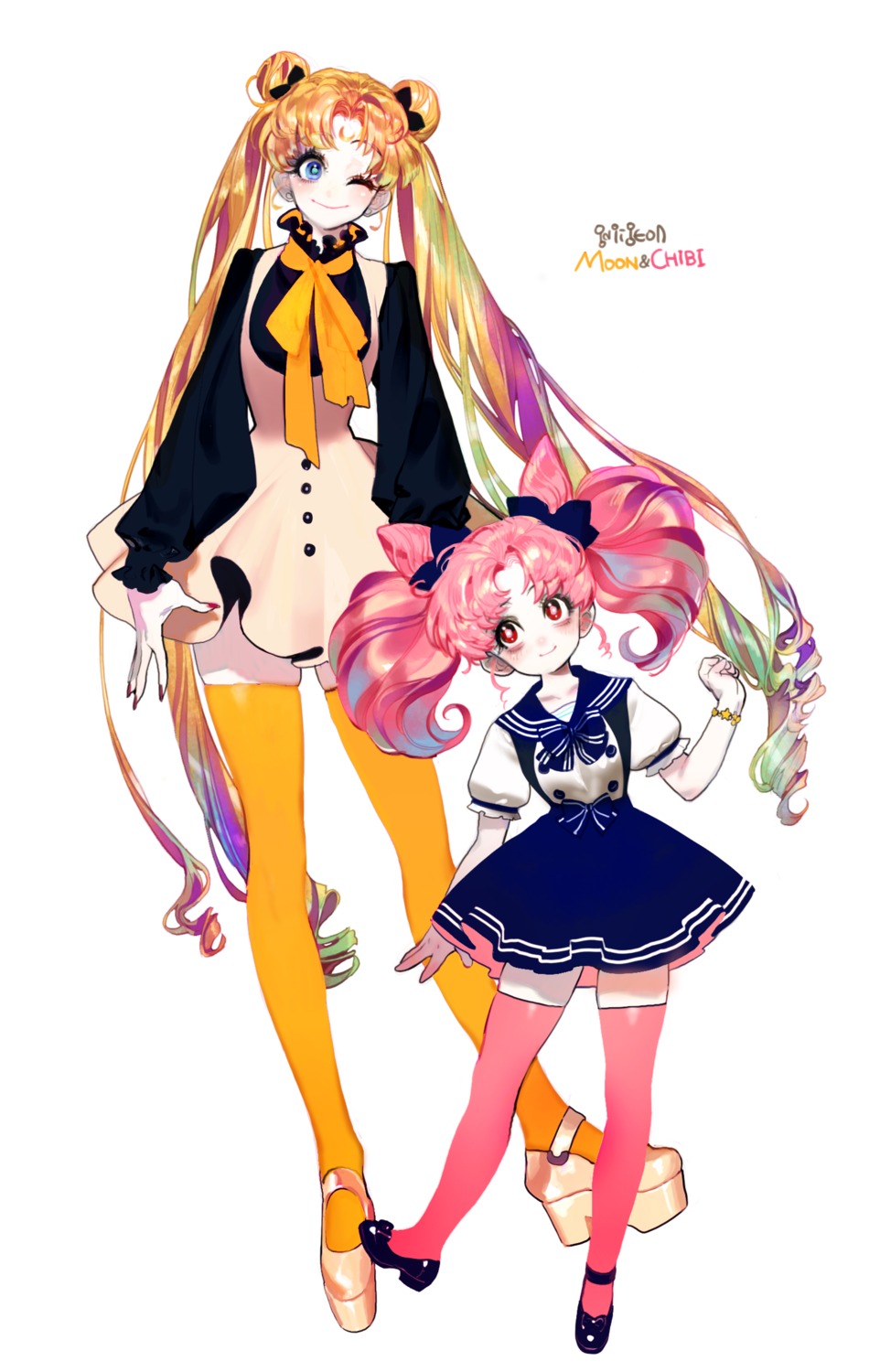 chibiusa cleavage dress heels pigeon_(666pigeon) sailor_moon thighhighs tsukino_usagi