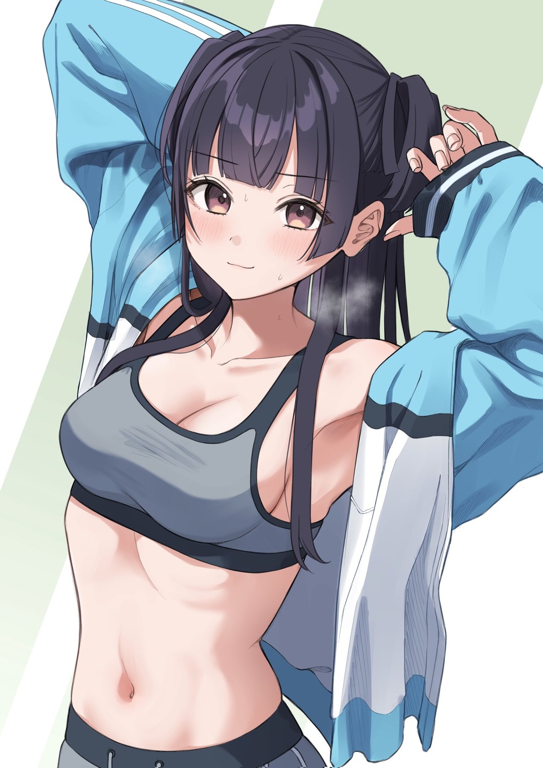 bra cleavage gym_uniform mayuzumi_fuyuko open_shirt takio_(kani_sama) the_idolm@ster the_idolm@ster_shiny_colors