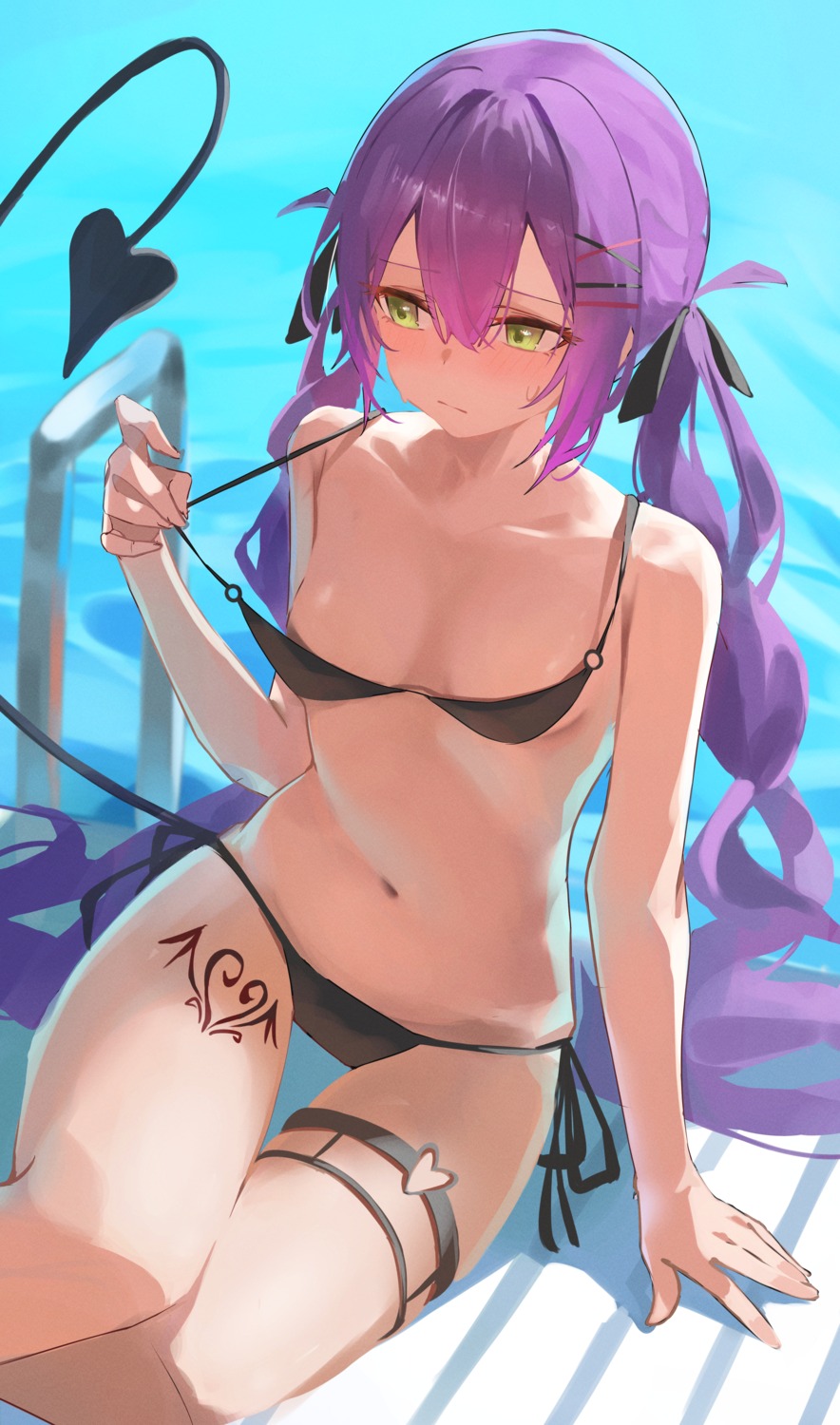 bikini garter hololive nagiushi swimsuits tail tattoo tokoyami_towa undressing