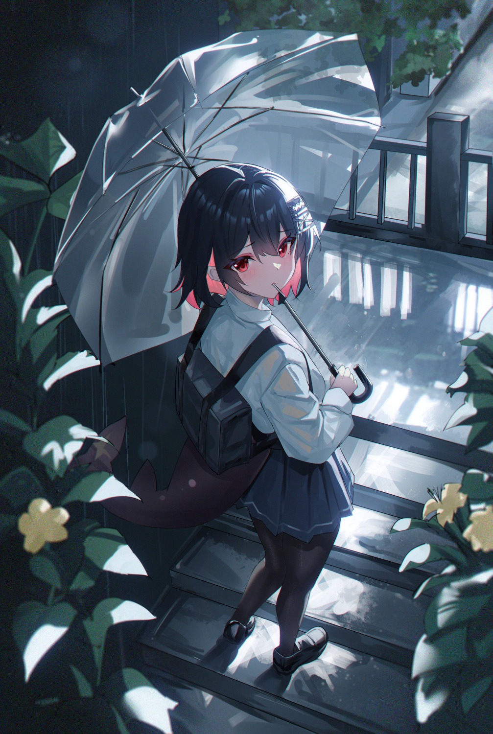 ellen_joe pantyhose see_through seifuku tail umbrella usagi_(786113654) zenless_zone_zero