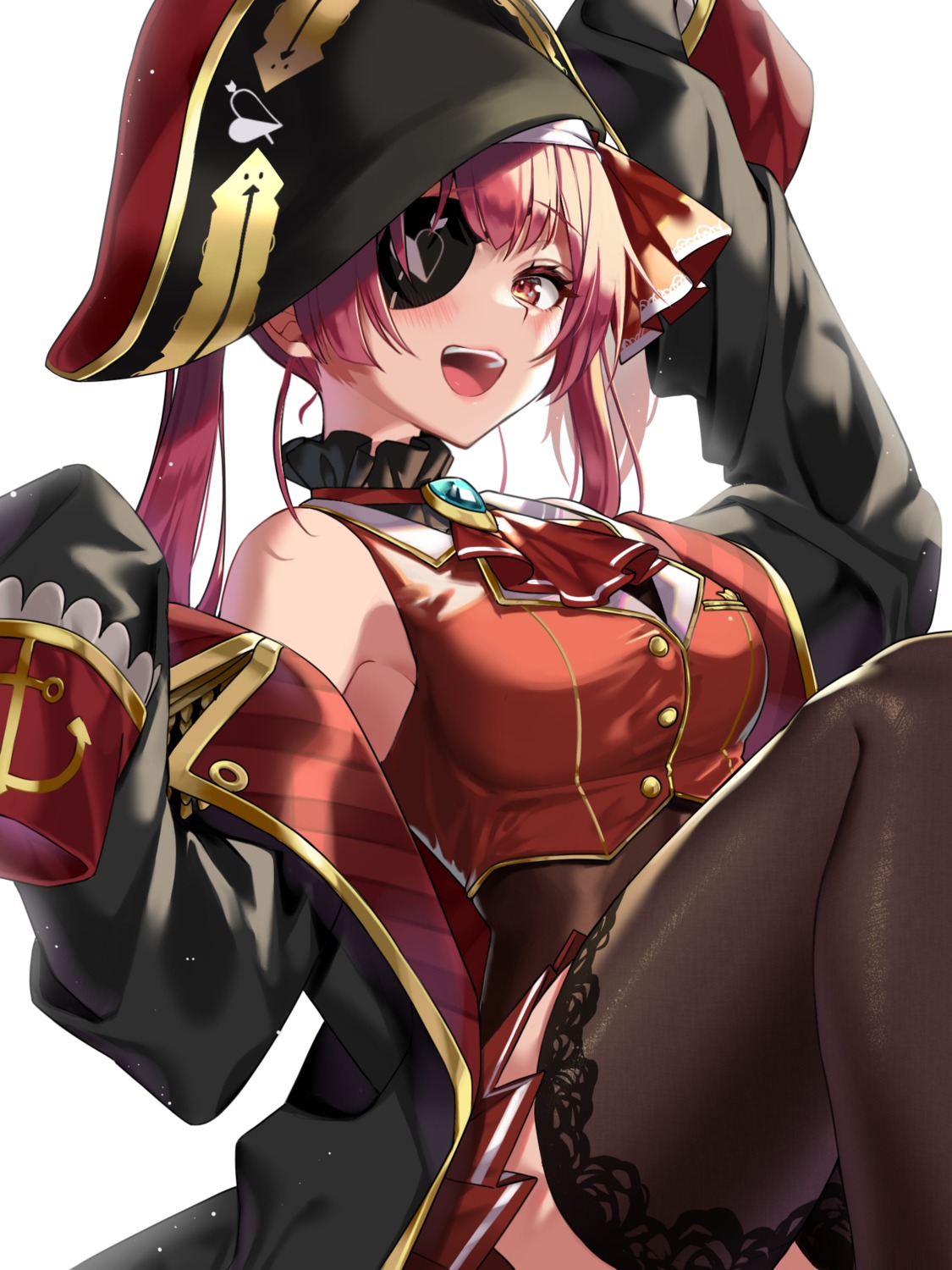 eyepatch hololive houshou_marine masyu_jyaga pirate skirt_lift thighhighs