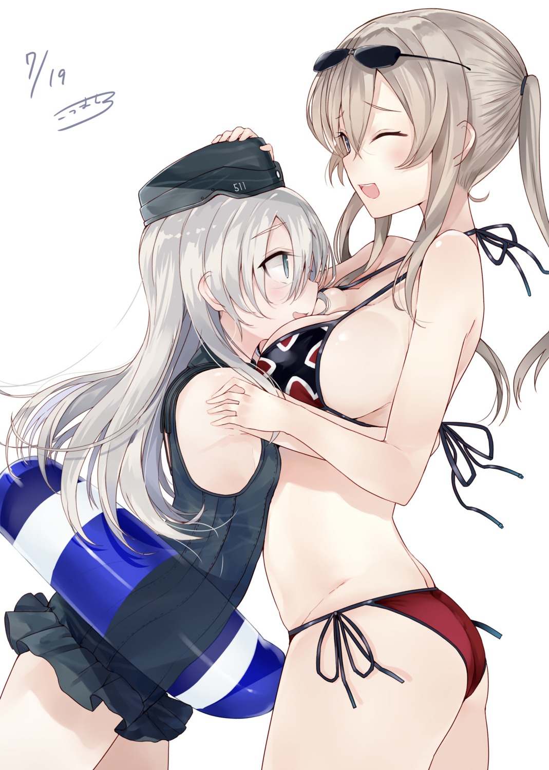 ass bikini cleavage graf_zeppelin_(kancolle) kantai_collection kou_mashiro megane swimsuits u-511