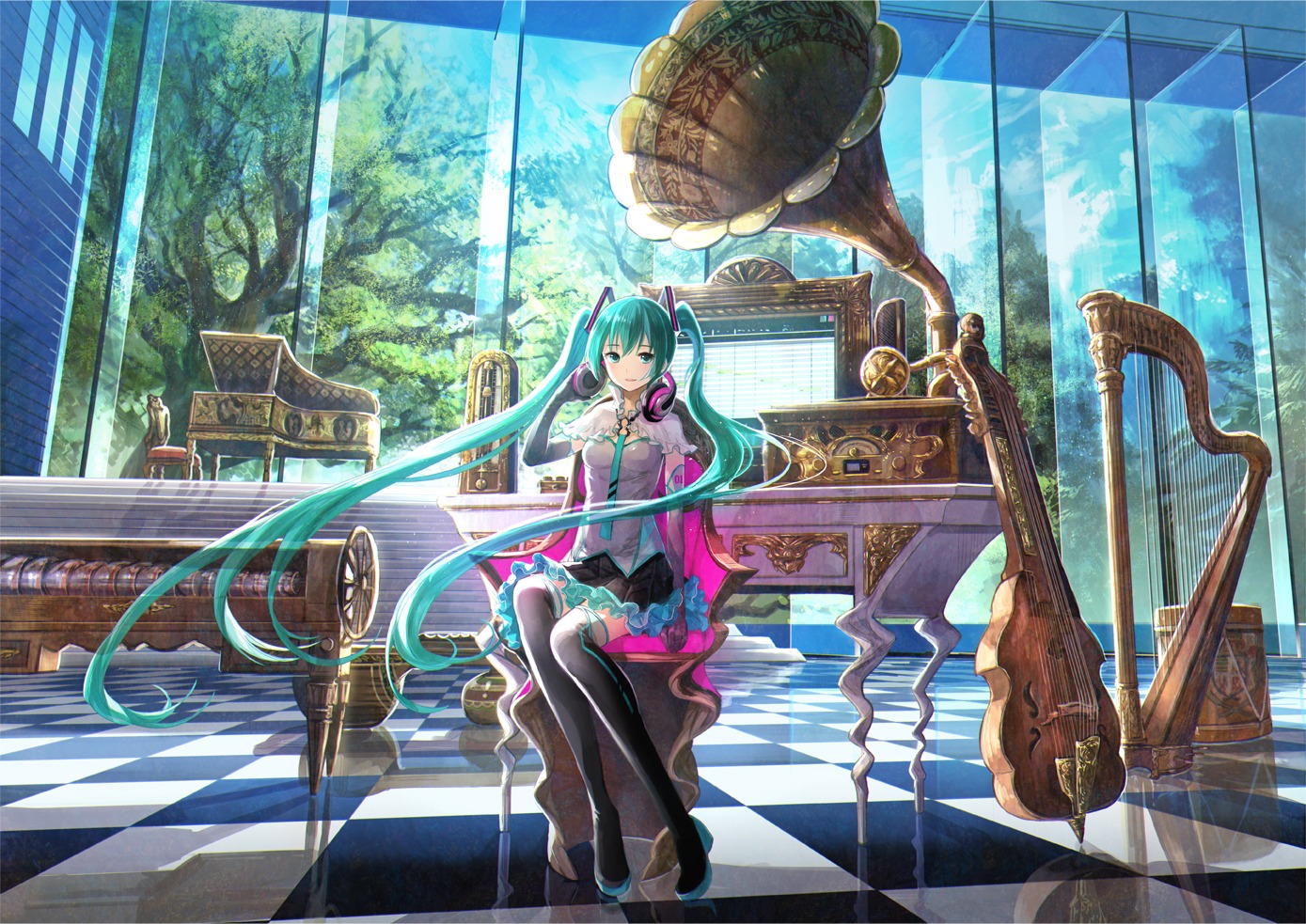 fuzichoko hatsune_miku headphones heels thighhighs vocaloid