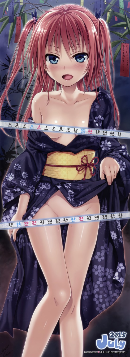 40010prototype breasts calendar censored no_bra nopan open_shirt skirt_lift yukata