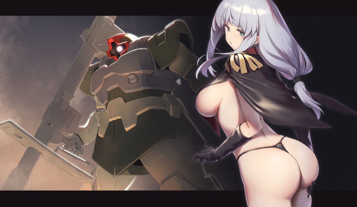 ass ass_grab gundam itaco mecha mobile_suit_gundam naked_cape pantsu thong