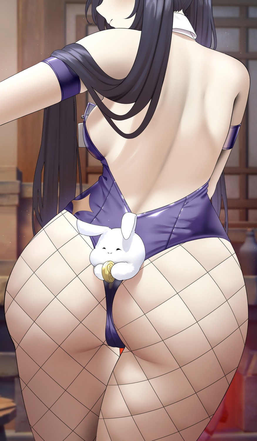 ass bunny_girl fishnets foria_sensei genshin_impact mona_megistus no_bra pantyhose tail