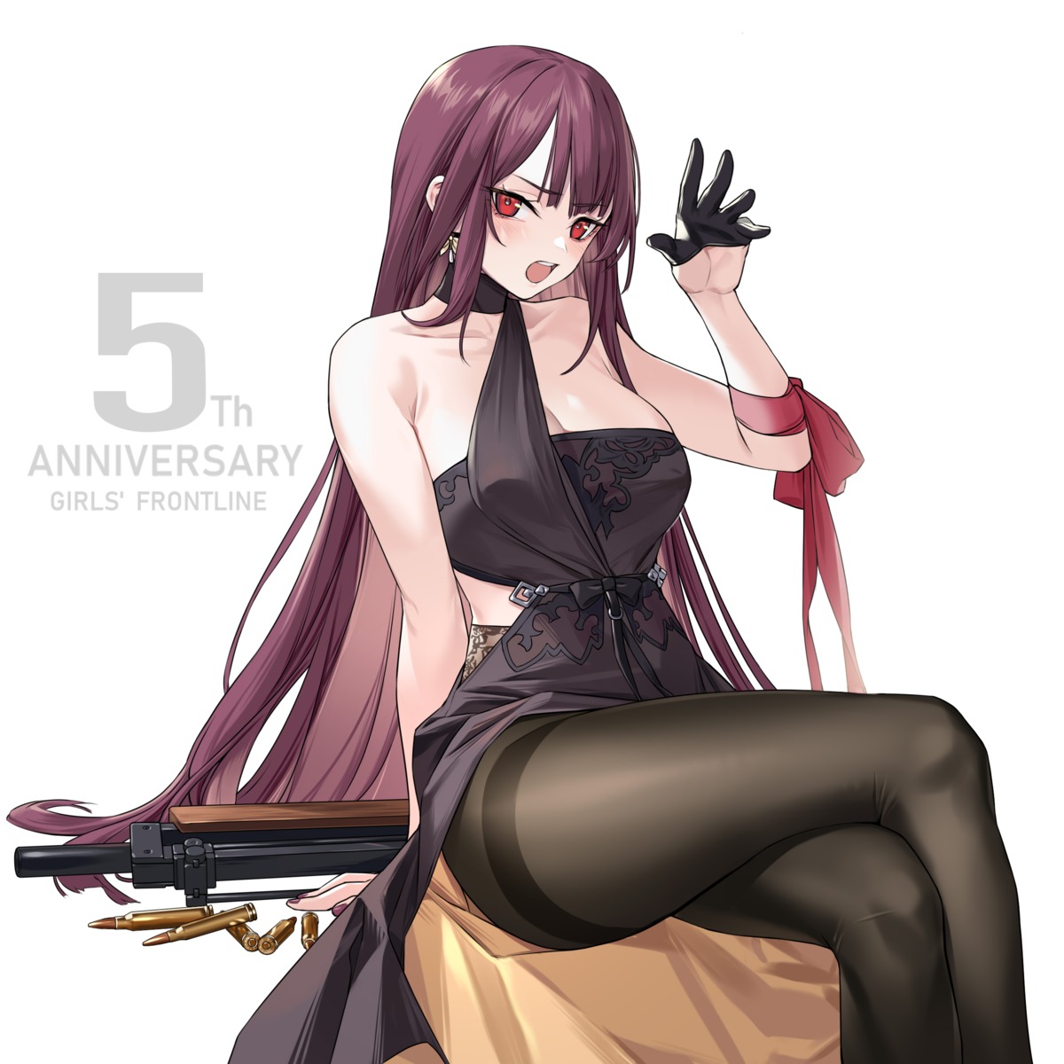 dress girls_frontline gun no_bra pantyhose skirt_lift wa2000_(girls_frontline) yitiao_er-hua