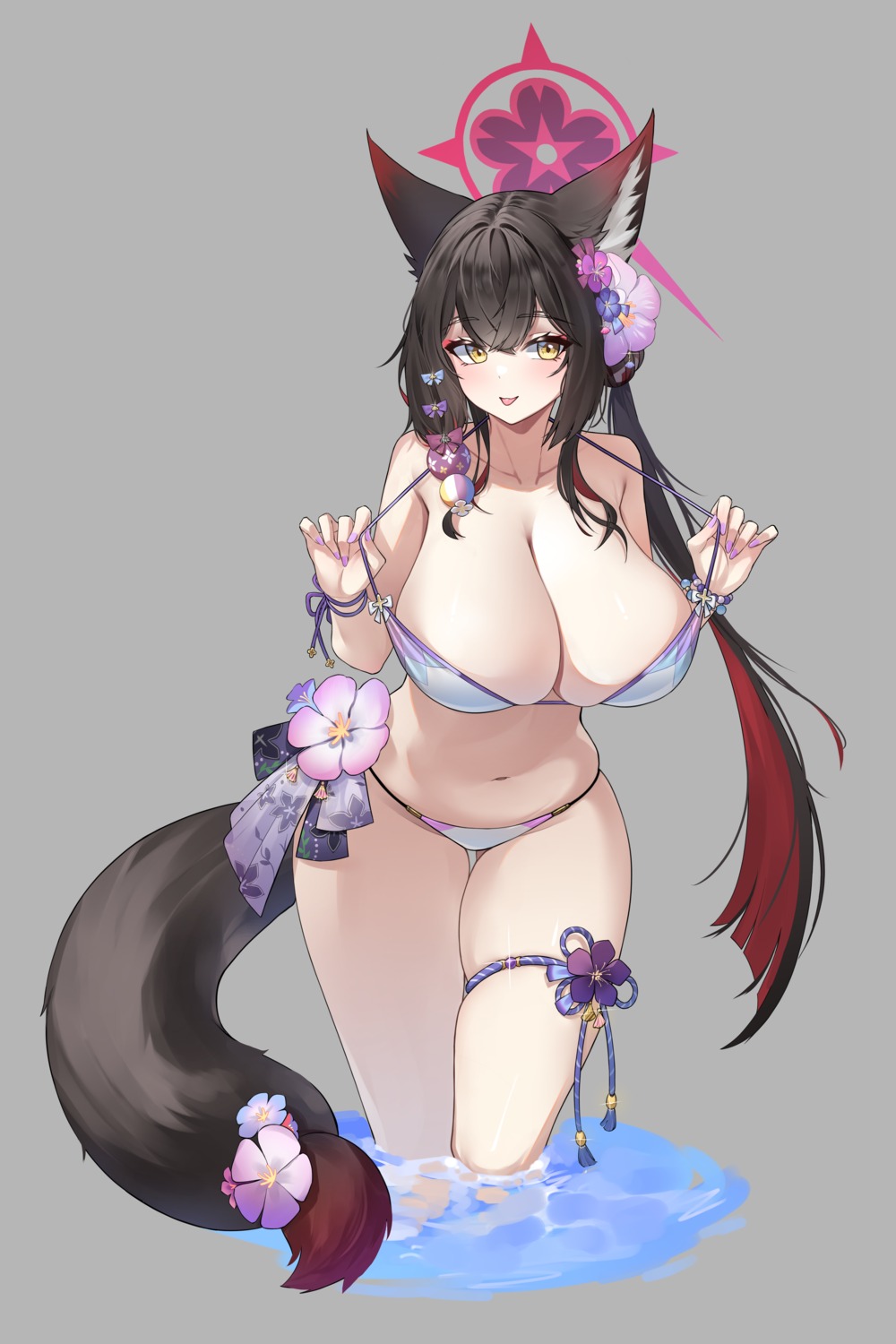 animal_ears bikini blue_archive coke0502 garter halo kitsune kosaka_wakamo swimsuits tail transparent_png undressing wet