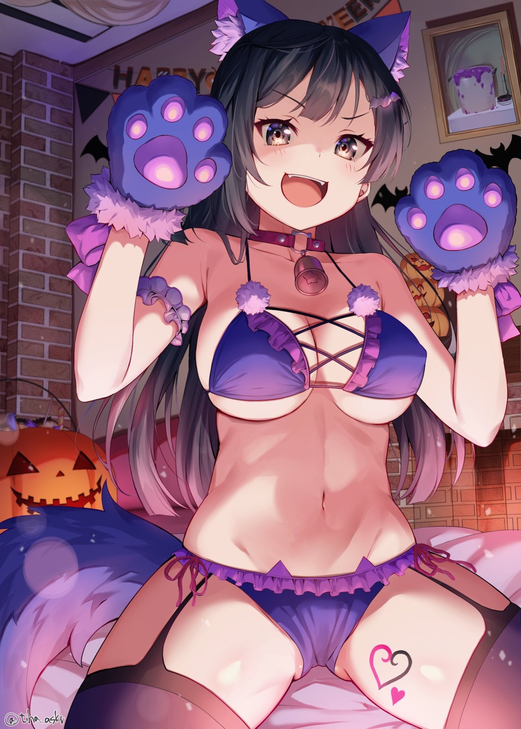 animal_ears bra halloween love_live!_nijigasaki_high_school_idol_club mia_(fai1510) pantsu stockings tail tattoo thighhighs yuuki_setsuna