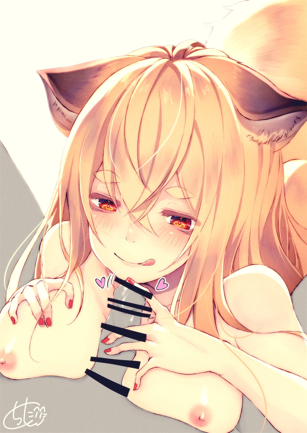 animal_ears breast_hold censored chita_(ketchup) fellatio nipples paizuri penis tail topless