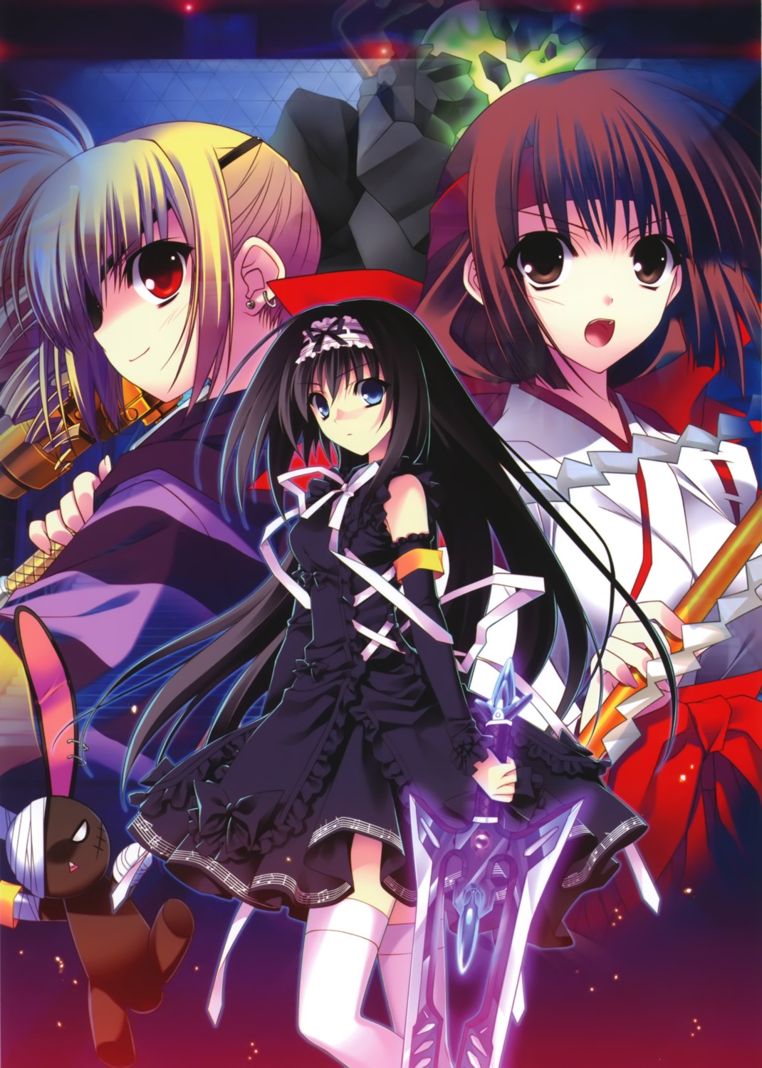 eyepatch kumon_waka m_(phantom_breaker) miko nishina_mikoto phantom_breaker suzuhira_hiro sword thighhighs