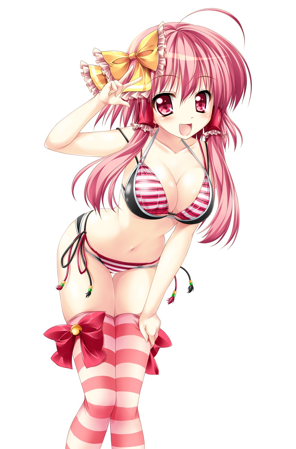 bikini cleavage kamiya_tomoe swimsuits thighhighs