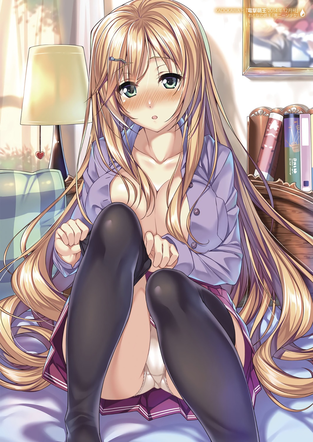 cameltoe cleavage no_bra open_shirt pantsu piromizu seifuku thighhighs undressing