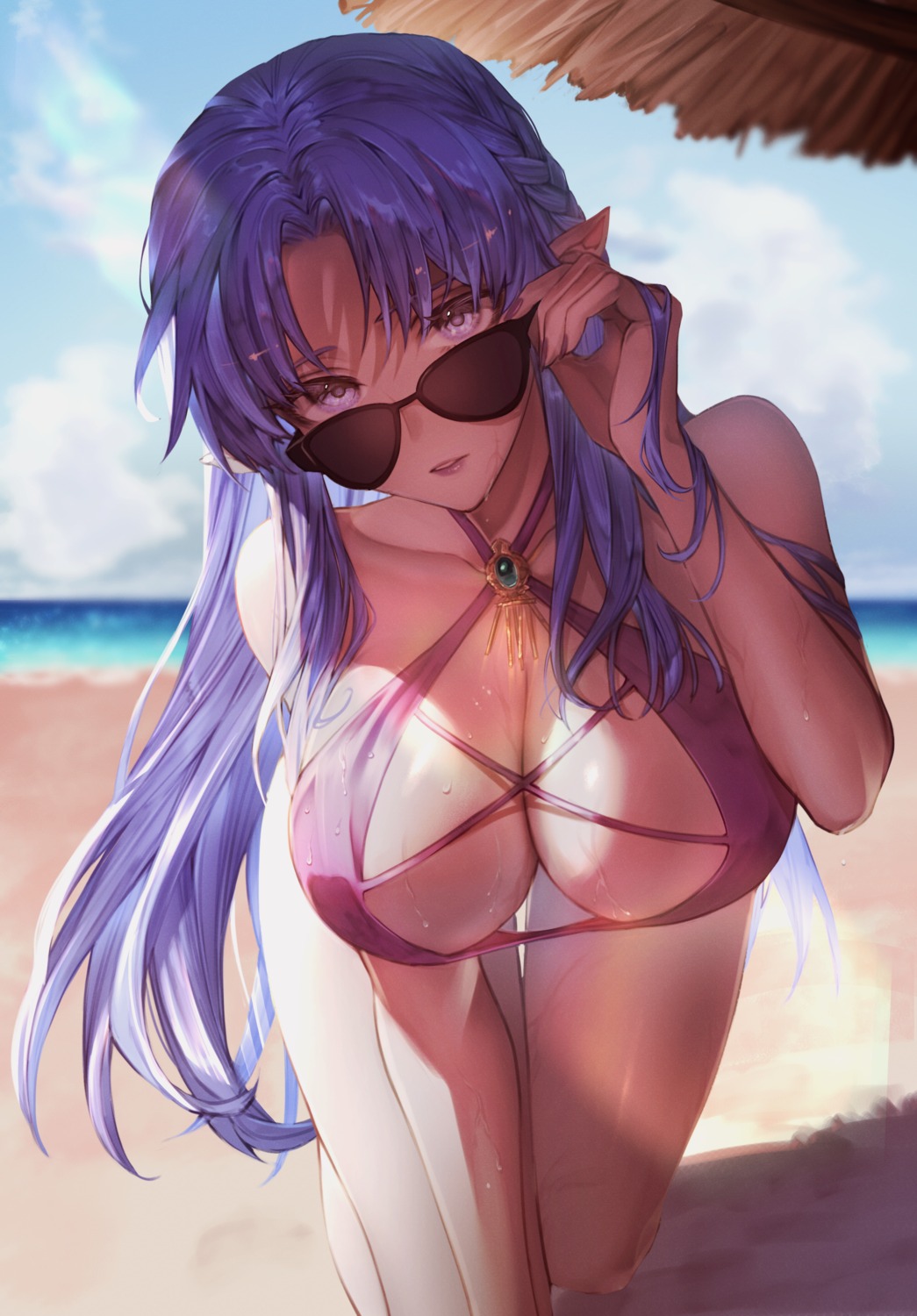caster fate/stay_night kokollet megane pointy_ears swimsuits wet