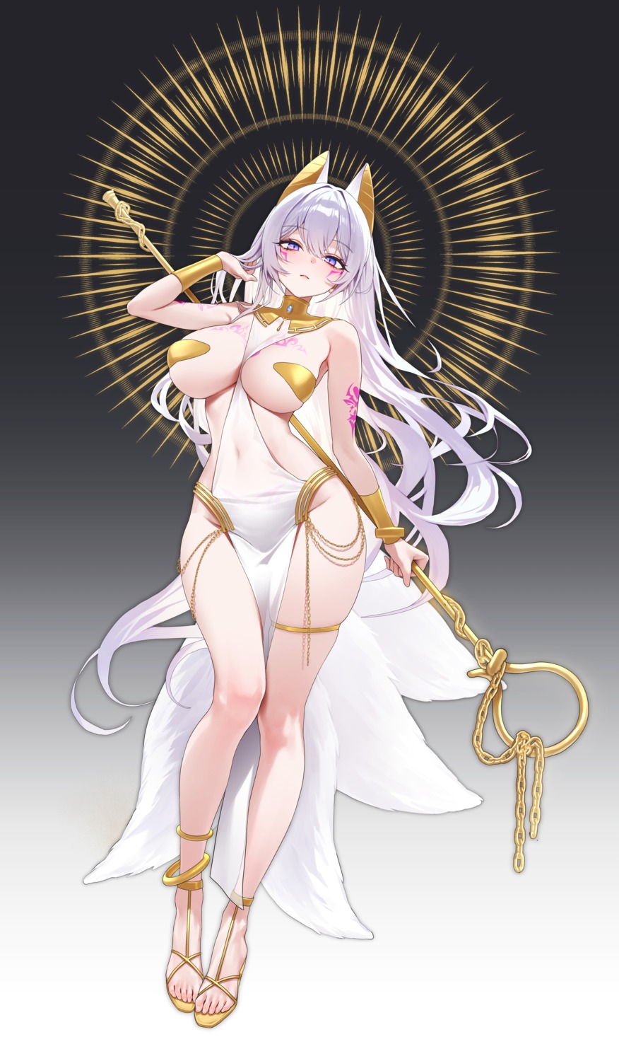 animal_ears chano39 garter no_bra nopan see_through tail tattoo weapon
