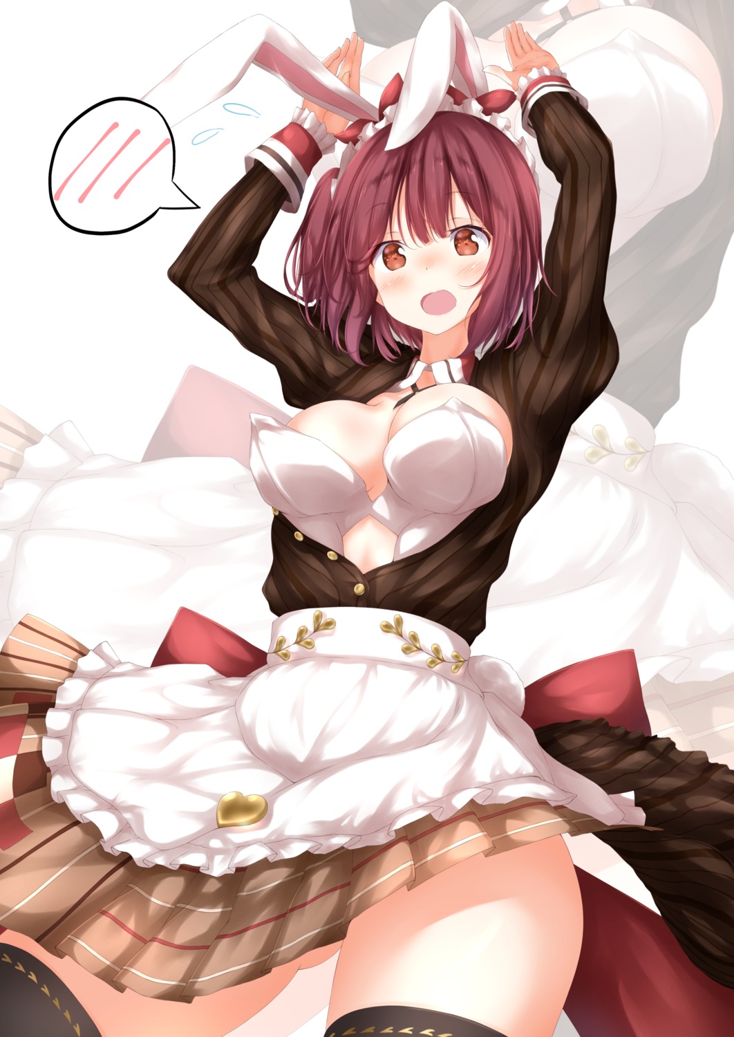 animal_ears atelier atelier_sophie bunny_ears cleavage cosplay maid no_bra numpopo open_shirt sophie_neuenmuller tess_heitzmann thighhighs wardrobe_malfunction