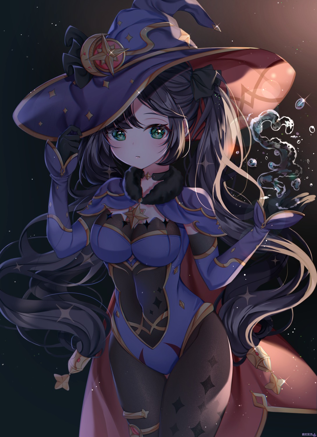 cleavage garter genshin_impact hyeya leotard mona_megistus pantyhose witch