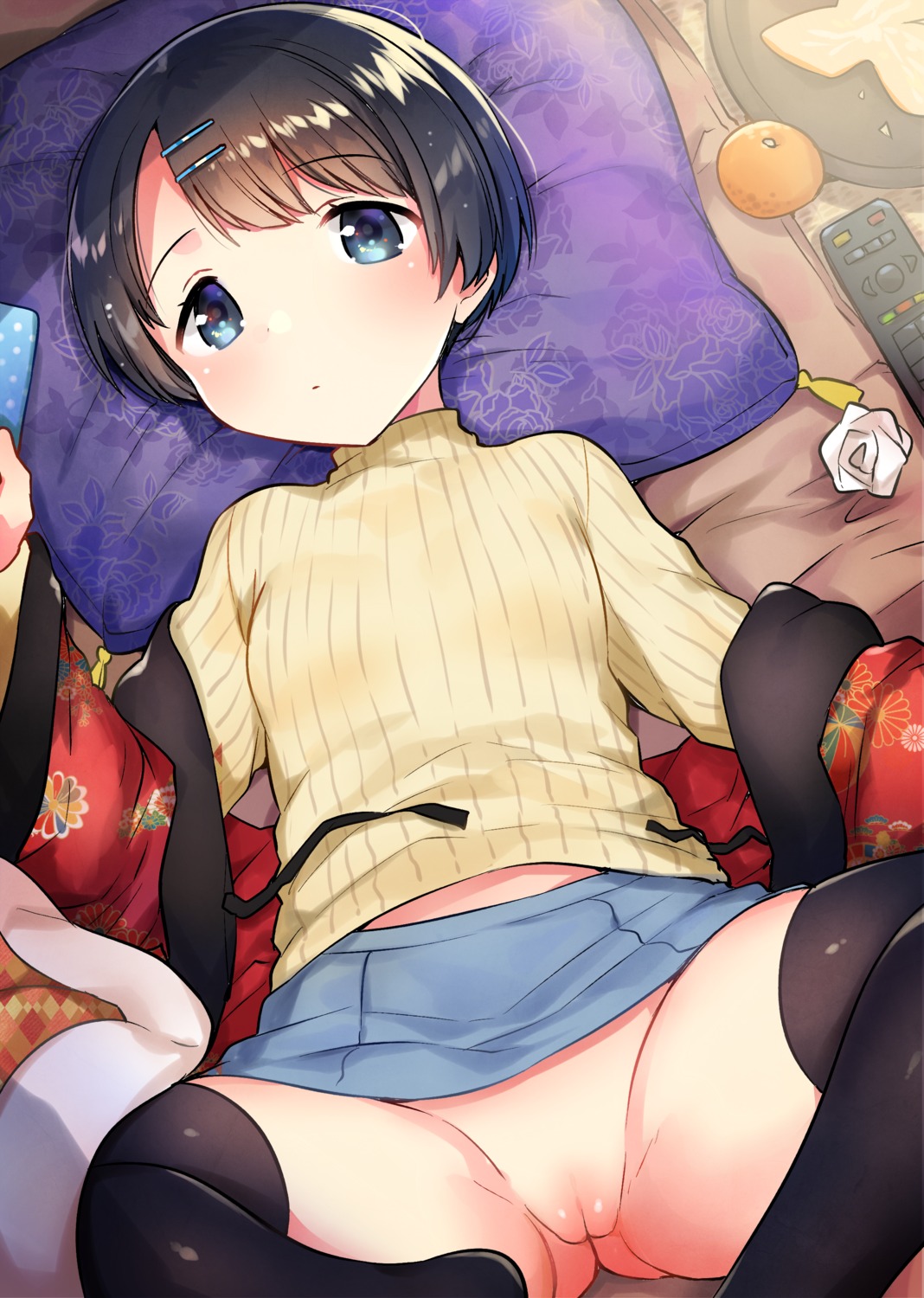 ichihaya loli nopan pussy skirt_lift sweater thighhighs uncensored