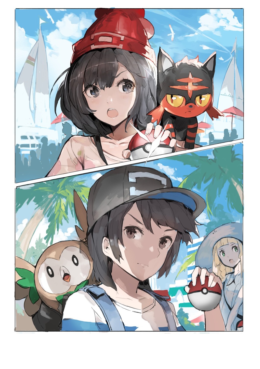 alchemaniac lillie_(pokemon) litten mizuki_(pokemon) pokemon pokemon_sm pokemon_usum rowlet