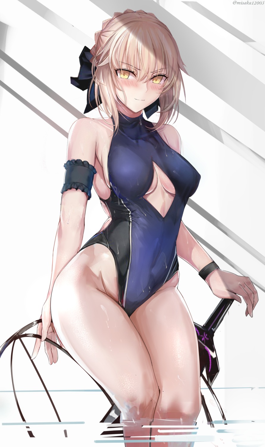 cleavage erect_nipples fate/grand_order misako saber saber_alter swimsuits wet